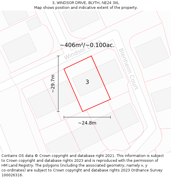 3, WINDSOR DRIVE, BLYTH, NE24 3XL: Plot and title map