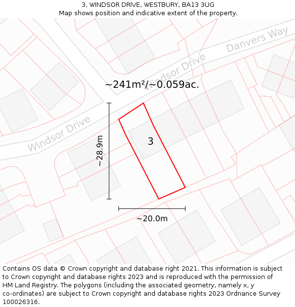 3, WINDSOR DRIVE, WESTBURY, BA13 3UG: Plot and title map