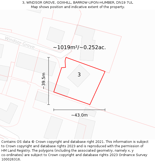 3, WINDSOR GROVE, GOXHILL, BARROW-UPON-HUMBER, DN19 7UL: Plot and title map