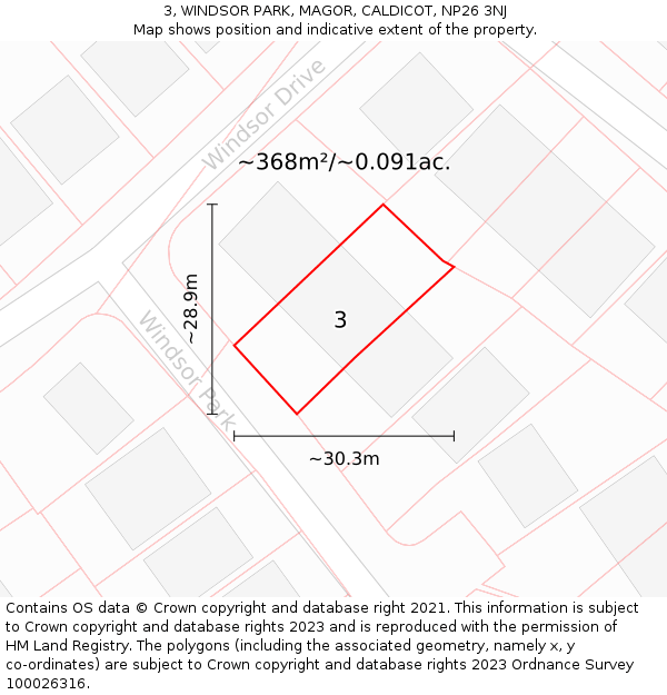 3, WINDSOR PARK, MAGOR, CALDICOT, NP26 3NJ: Plot and title map