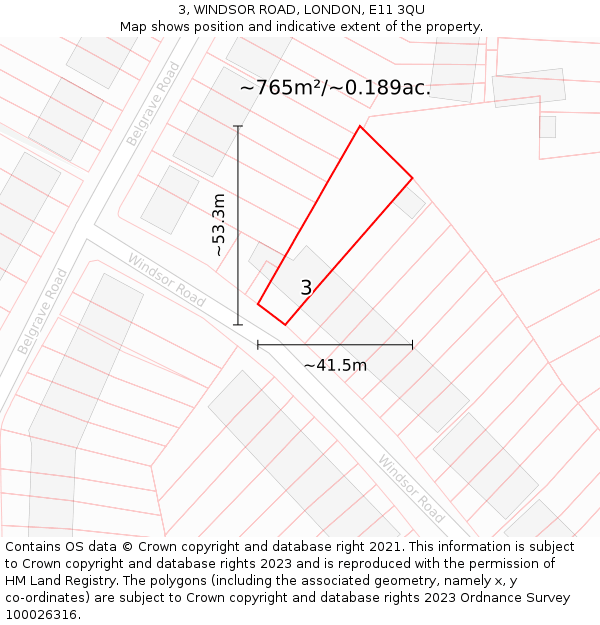 3, WINDSOR ROAD, LONDON, E11 3QU: Plot and title map