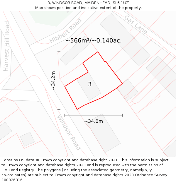 3, WINDSOR ROAD, MAIDENHEAD, SL6 1UZ: Plot and title map