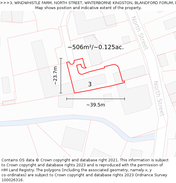 3, WINDWHISTLE FARM, NORTH STREET, WINTERBORNE KINGSTON, BLANDFORD FORUM, DT11 9AZ: Plot and title map