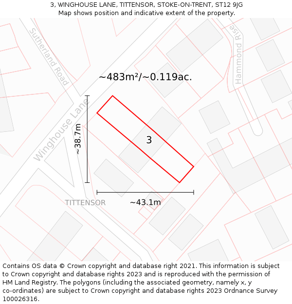 3, WINGHOUSE LANE, TITTENSOR, STOKE-ON-TRENT, ST12 9JG: Plot and title map