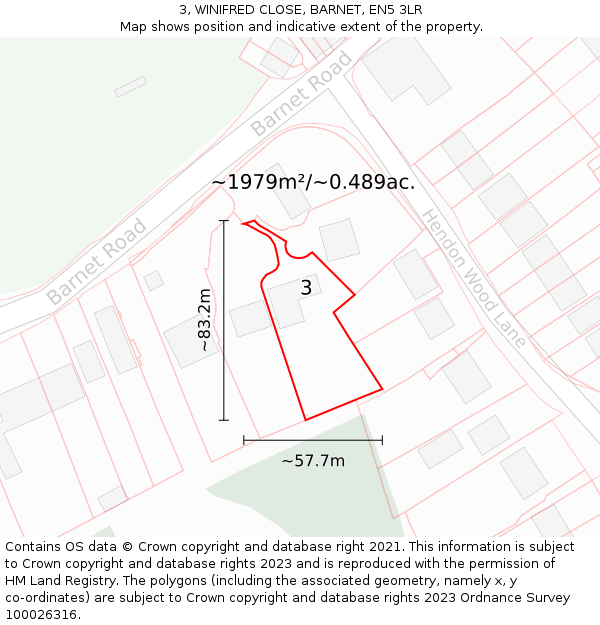 3, WINIFRED CLOSE, BARNET, EN5 3LR: Plot and title map
