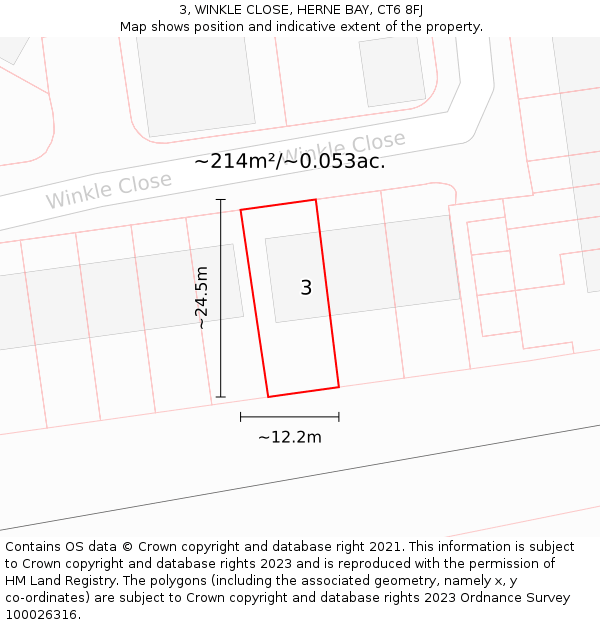 3, WINKLE CLOSE, HERNE BAY, CT6 8FJ: Plot and title map