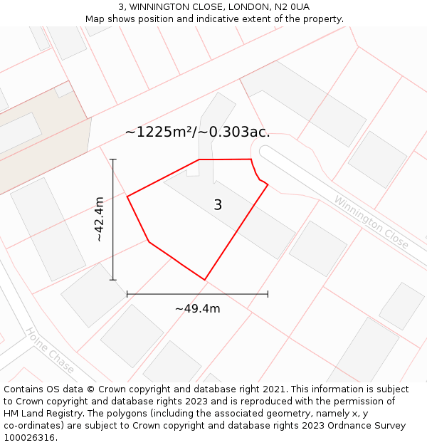 3, WINNINGTON CLOSE, LONDON, N2 0UA: Plot and title map