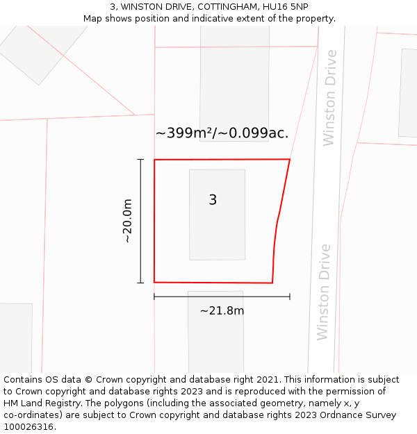 3, WINSTON DRIVE, COTTINGHAM, HU16 5NP: Plot and title map
