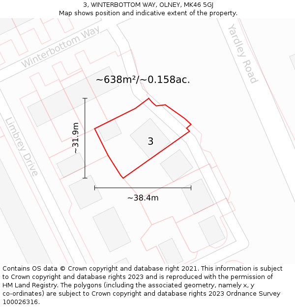 3, WINTERBOTTOM WAY, OLNEY, MK46 5GJ: Plot and title map