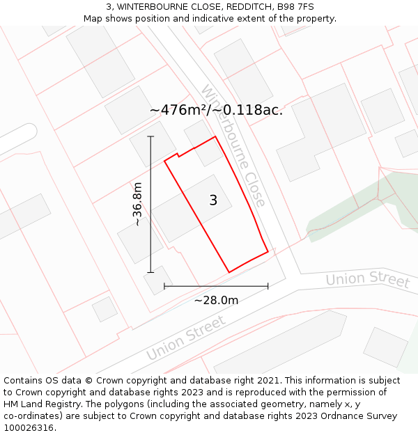 3, WINTERBOURNE CLOSE, REDDITCH, B98 7FS: Plot and title map