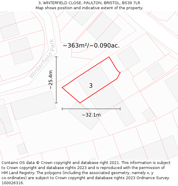 3, WINTERFIELD CLOSE, PAULTON, BRISTOL, BS39 7LR: Plot and title map