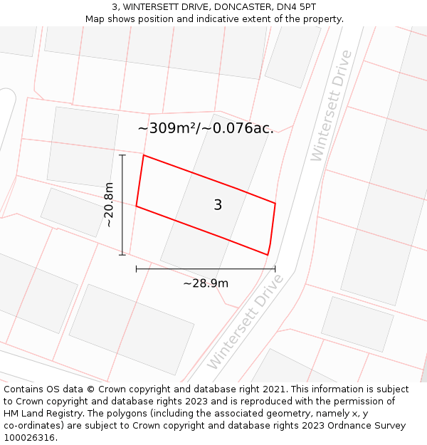 3, WINTERSETT DRIVE, DONCASTER, DN4 5PT: Plot and title map