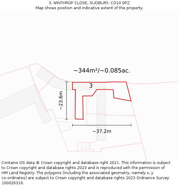 3, WINTHROP CLOSE, SUDBURY, CO10 0PZ: Plot and title map