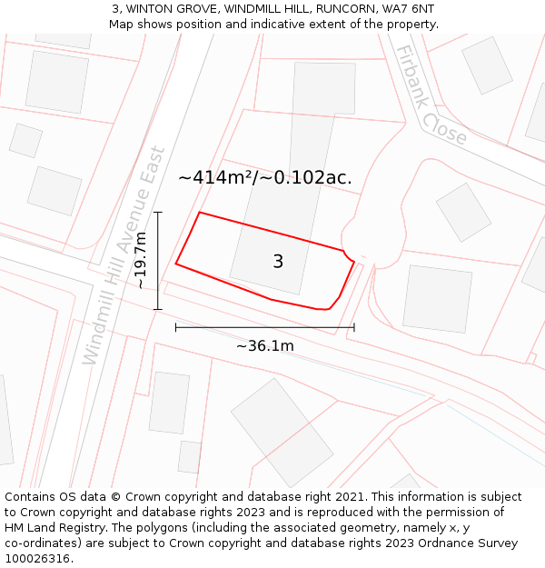 3, WINTON GROVE, WINDMILL HILL, RUNCORN, WA7 6NT: Plot and title map