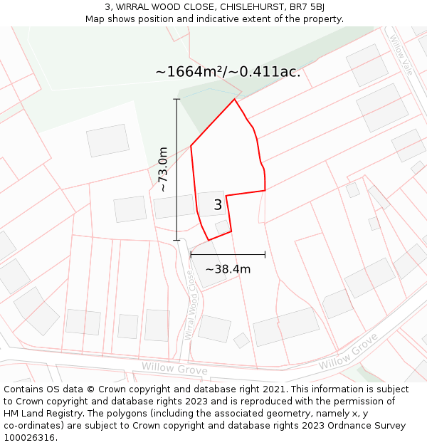 3, WIRRAL WOOD CLOSE, CHISLEHURST, BR7 5BJ: Plot and title map