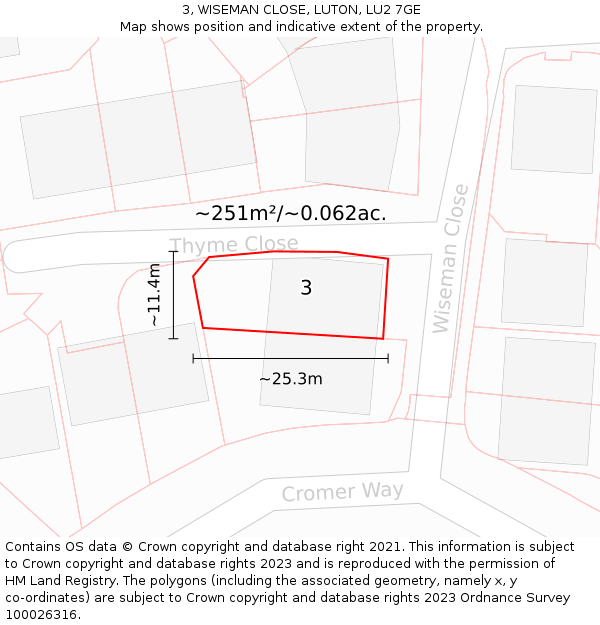 3, WISEMAN CLOSE, LUTON, LU2 7GE: Plot and title map