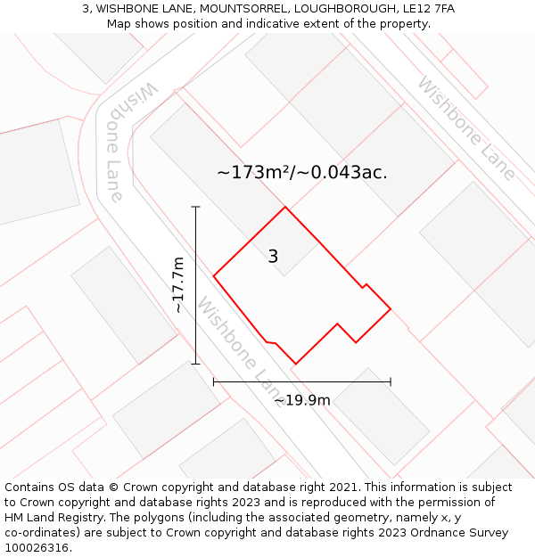 3, WISHBONE LANE, MOUNTSORREL, LOUGHBOROUGH, LE12 7FA: Plot and title map