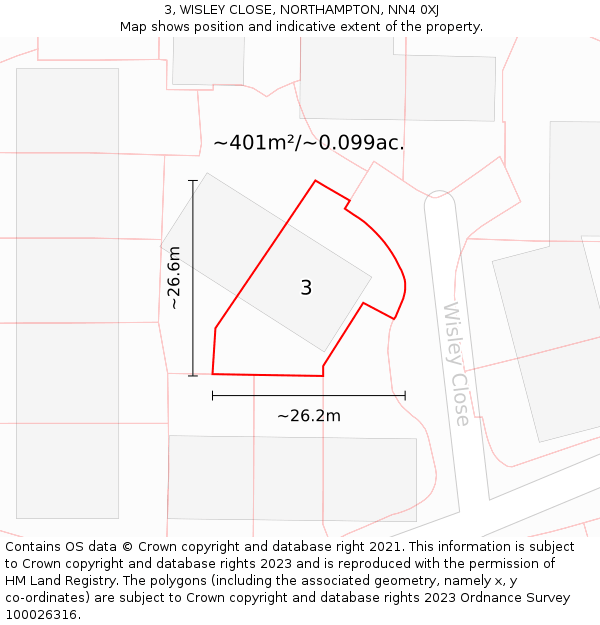 3, WISLEY CLOSE, NORTHAMPTON, NN4 0XJ: Plot and title map