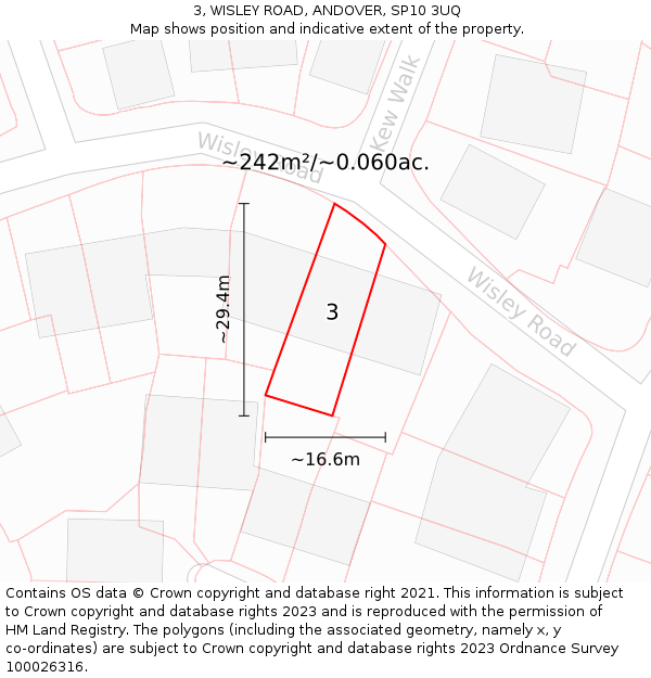 3, WISLEY ROAD, ANDOVER, SP10 3UQ: Plot and title map