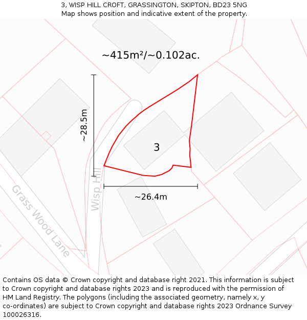 3, WISP HILL CROFT, GRASSINGTON, SKIPTON, BD23 5NG: Plot and title map