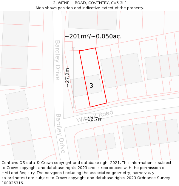 3, WITNELL ROAD, COVENTRY, CV6 3LF: Plot and title map