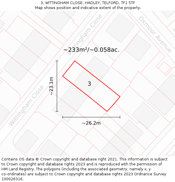 3, WITTINGHAM CLOSE, HADLEY, TELFORD, TF1 5TF: Plot and title map