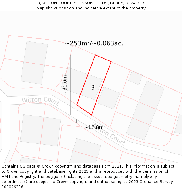 3, WITTON COURT, STENSON FIELDS, DERBY, DE24 3HX: Plot and title map