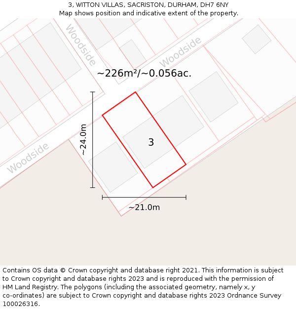 3, WITTON VILLAS, SACRISTON, DURHAM, DH7 6NY: Plot and title map