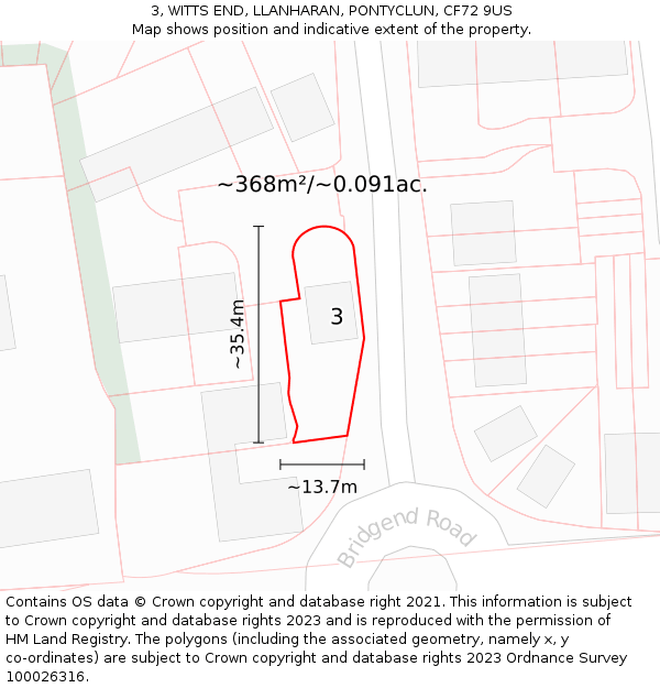 3, WITTS END, LLANHARAN, PONTYCLUN, CF72 9US: Plot and title map