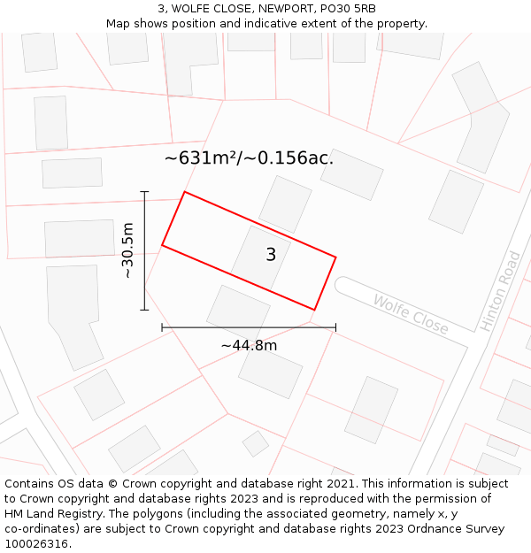 3, WOLFE CLOSE, NEWPORT, PO30 5RB: Plot and title map