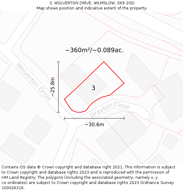 3, WOLVERTON DRIVE, WILMSLOW, SK9 2GD: Plot and title map