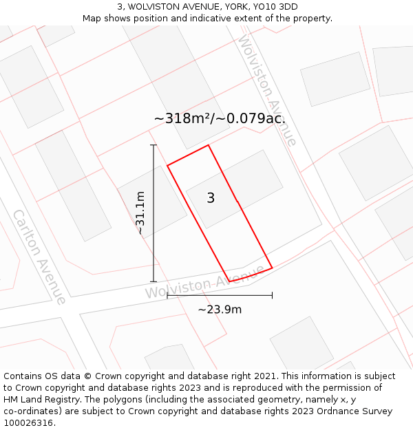 3, WOLVISTON AVENUE, YORK, YO10 3DD: Plot and title map