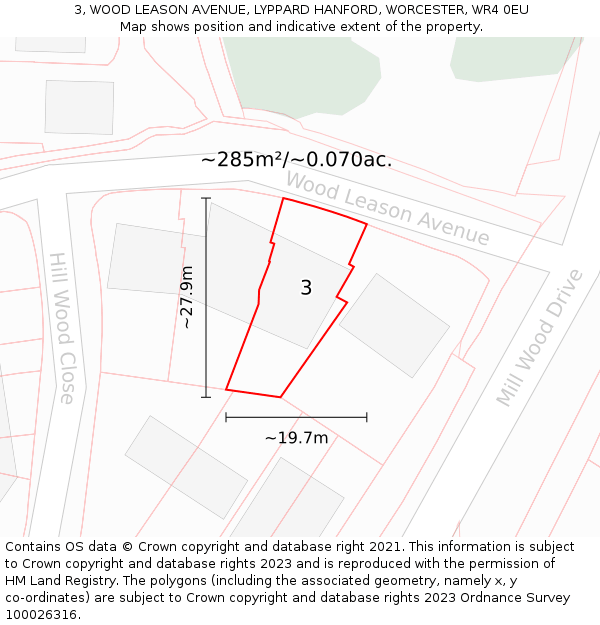 3, WOOD LEASON AVENUE, LYPPARD HANFORD, WORCESTER, WR4 0EU: Plot and title map