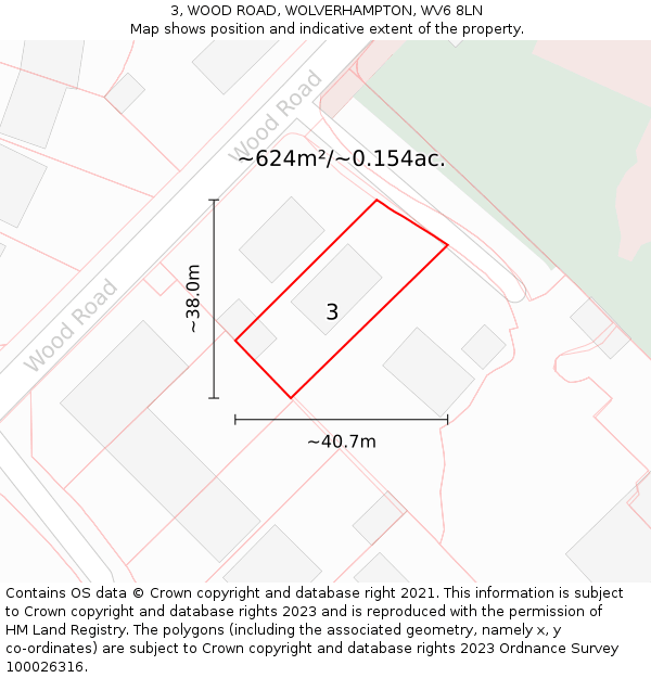 3, WOOD ROAD, WOLVERHAMPTON, WV6 8LN: Plot and title map