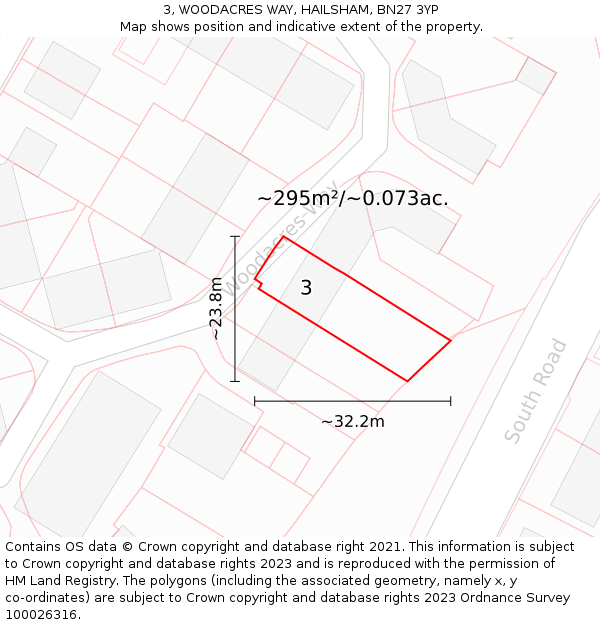 3, WOODACRES WAY, HAILSHAM, BN27 3YP: Plot and title map