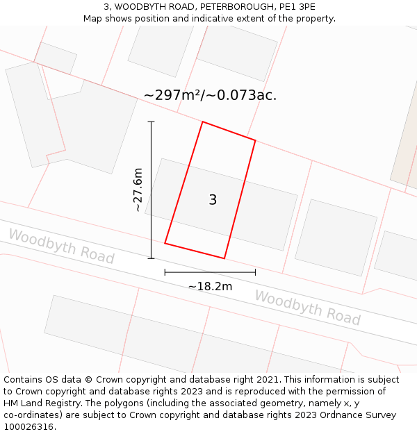 3, WOODBYTH ROAD, PETERBOROUGH, PE1 3PE: Plot and title map
