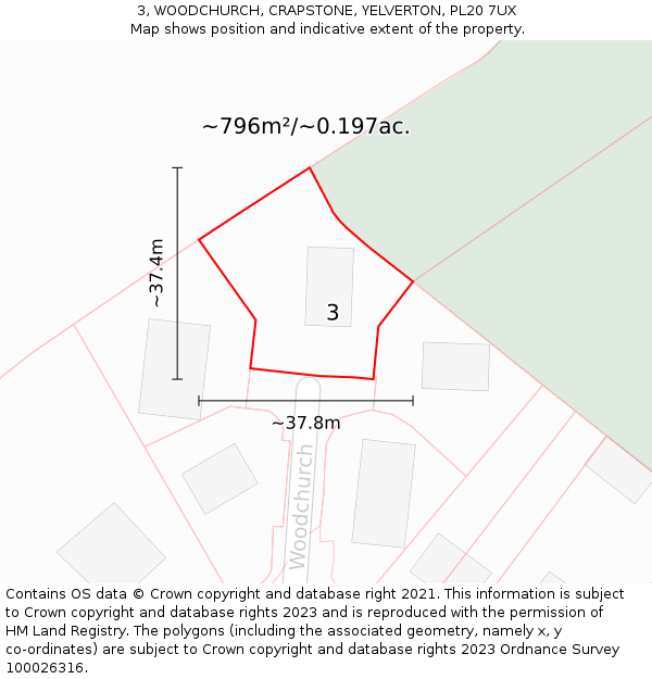 3, WOODCHURCH, CRAPSTONE, YELVERTON, PL20 7UX: Plot and title map