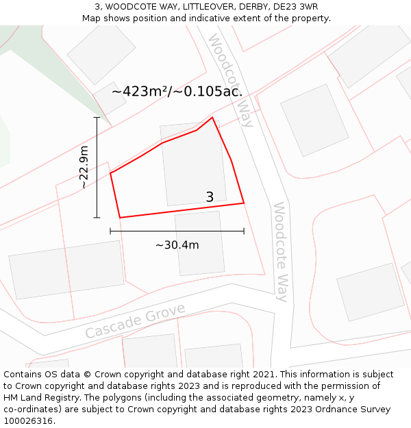3, WOODCOTE WAY, LITTLEOVER, DERBY, DE23 3WR: Plot and title map