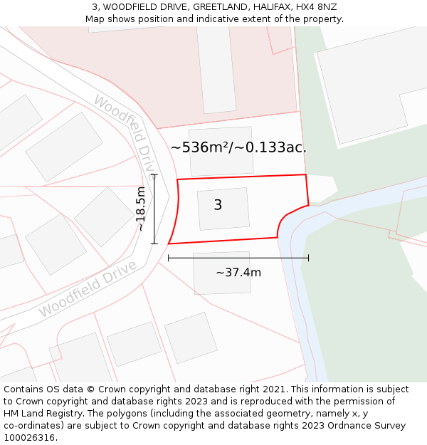 3, WOODFIELD DRIVE, GREETLAND, HALIFAX, HX4 8NZ: Plot and title map