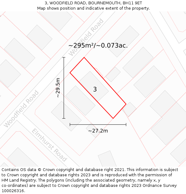 3, WOODFIELD ROAD, BOURNEMOUTH, BH11 9ET: Plot and title map