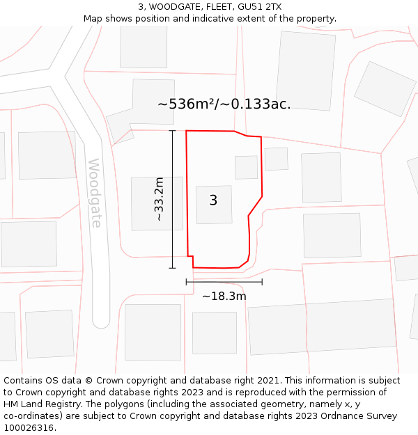 3, WOODGATE, FLEET, GU51 2TX: Plot and title map