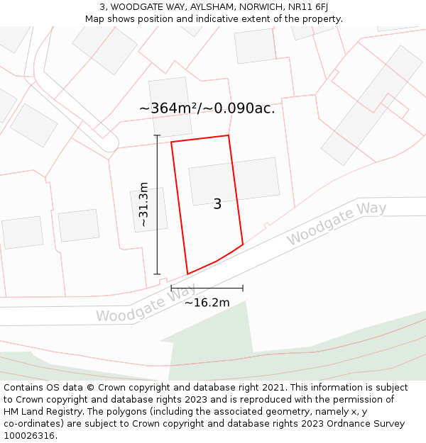 3, WOODGATE WAY, AYLSHAM, NORWICH, NR11 6FJ: Plot and title map