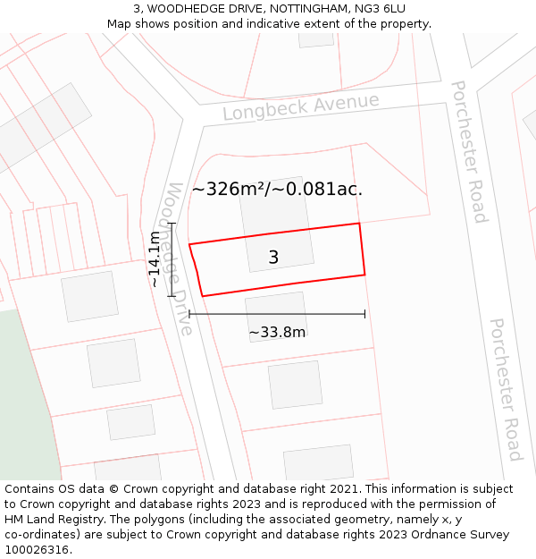 3, WOODHEDGE DRIVE, NOTTINGHAM, NG3 6LU: Plot and title map