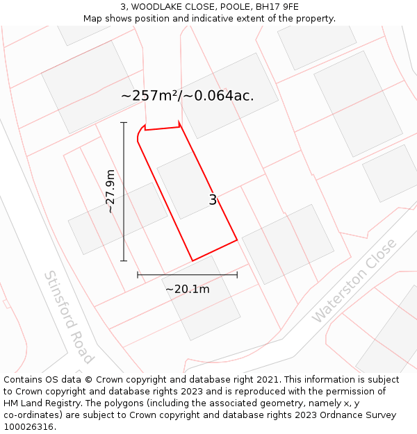 3, WOODLAKE CLOSE, POOLE, BH17 9FE: Plot and title map