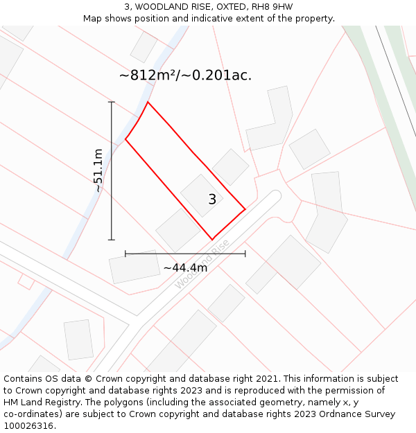 3, WOODLAND RISE, OXTED, RH8 9HW: Plot and title map