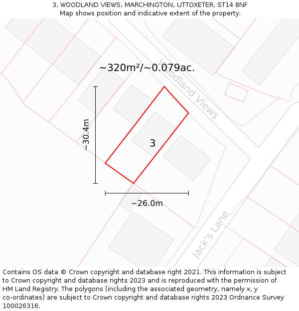 3, WOODLAND VIEWS, MARCHINGTON, UTTOXETER, ST14 8NF: Plot and title map