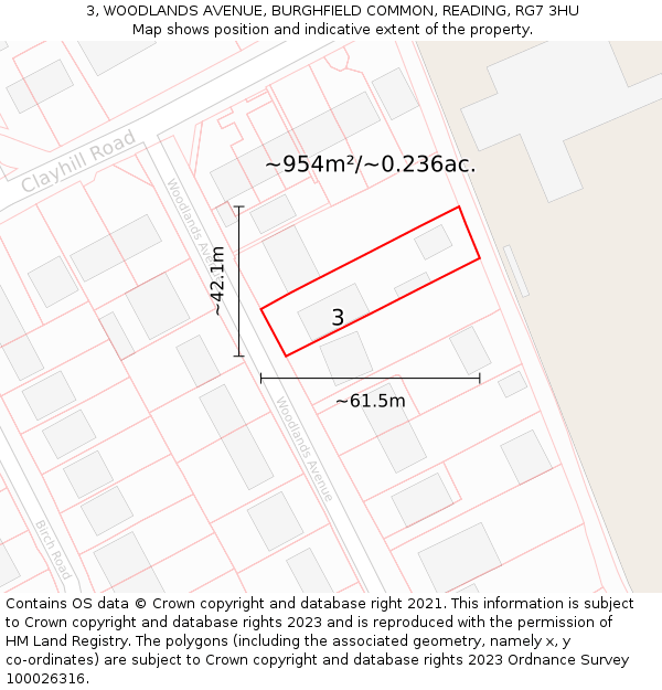 3, WOODLANDS AVENUE, BURGHFIELD COMMON, READING, RG7 3HU: Plot and title map