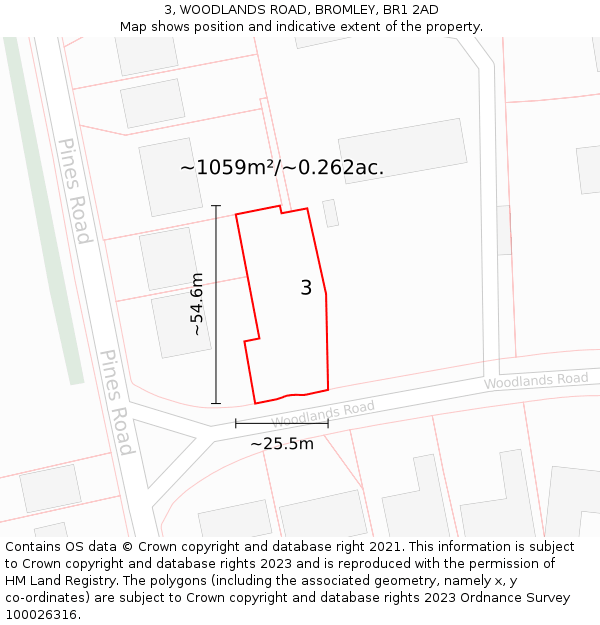 3, WOODLANDS ROAD, BROMLEY, BR1 2AD: Plot and title map