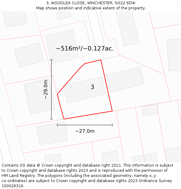 3, WOODLEA CLOSE, WINCHESTER, SO22 6DW: Plot and title map