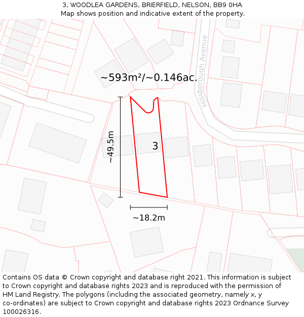 3, WOODLEA GARDENS, BRIERFIELD, NELSON, BB9 0HA: Plot and title map